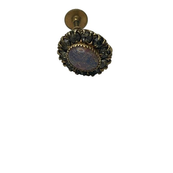 Vintage Faux Opal and Clear Rhinestone Dainty Screw Back Earrings - Picture 10 of 11